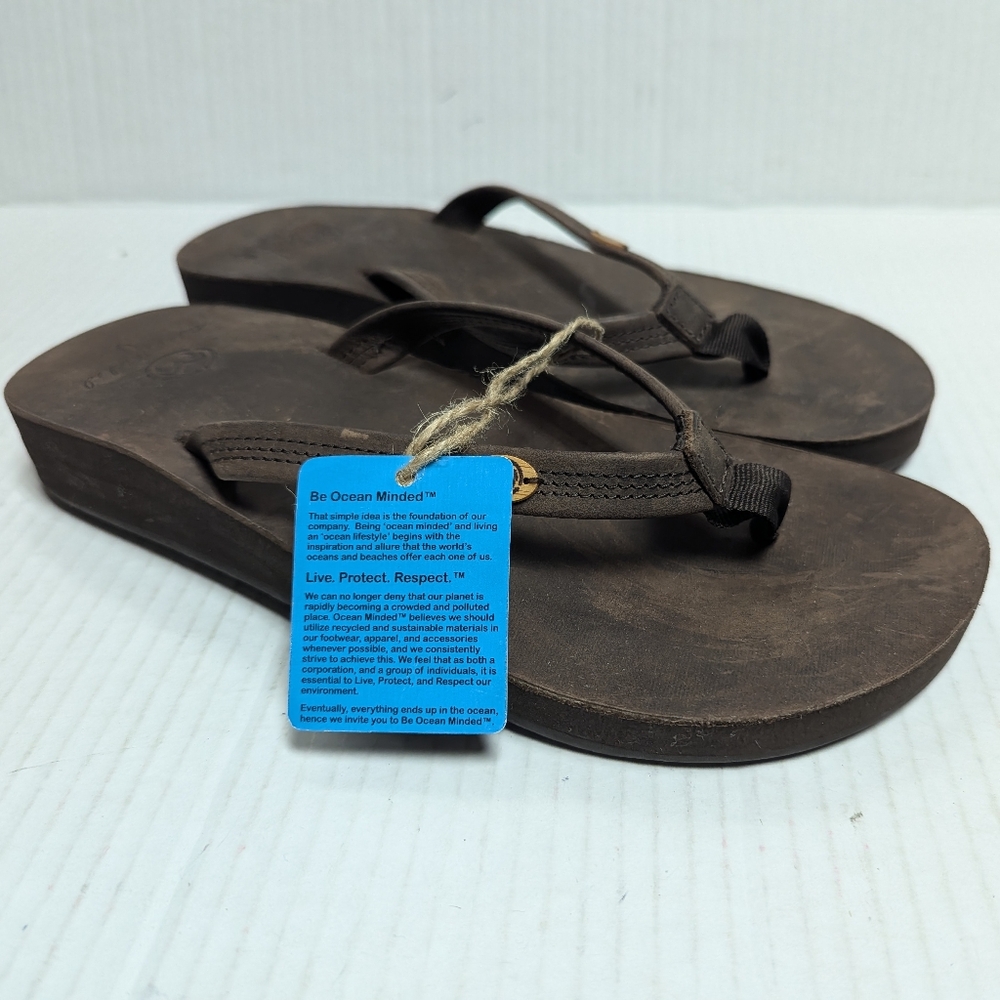 Ocean Minded Thong Flip Flop Sandals Sz 9 Women's Leather Brown New